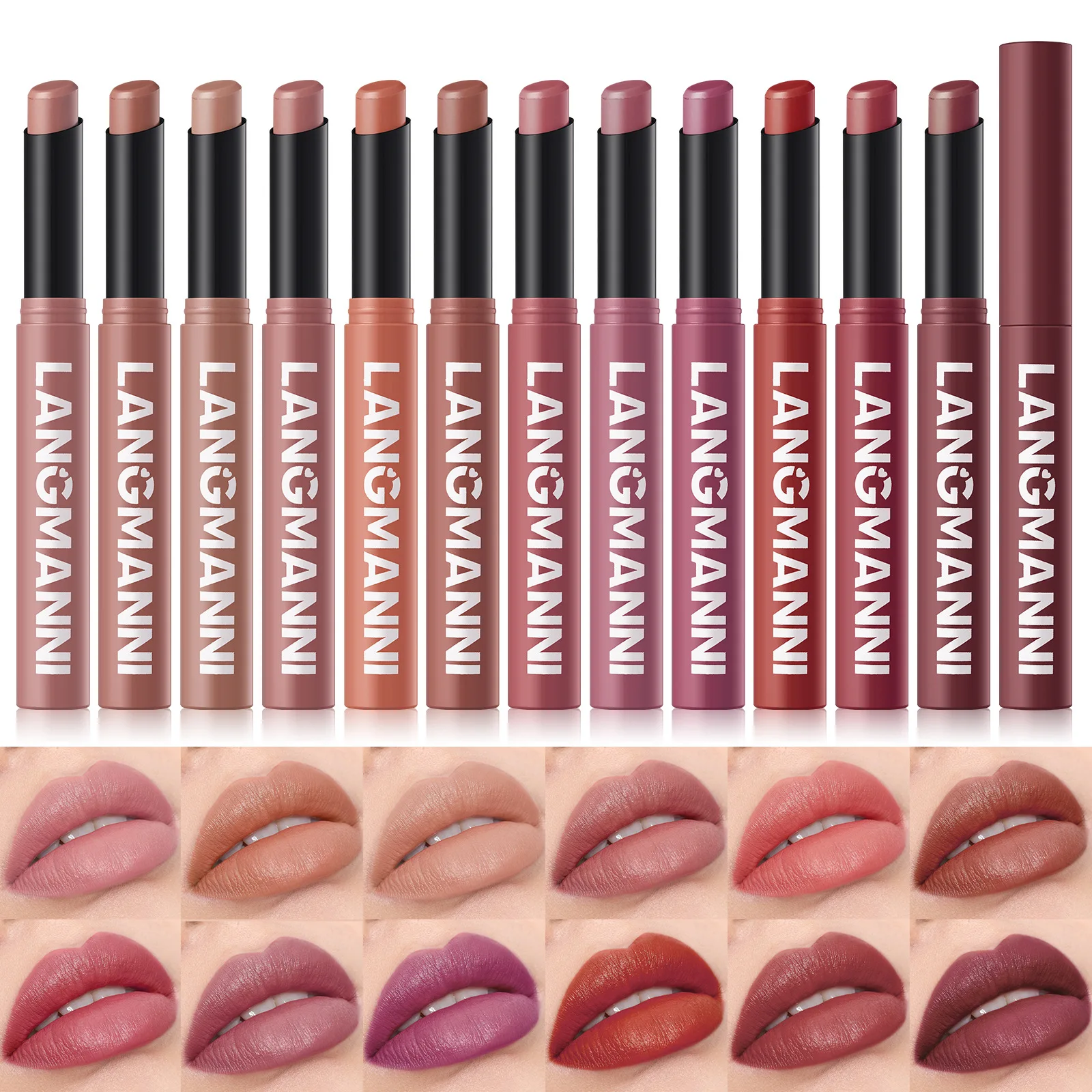 

LANGMANNI 12 Color Matte Lipstick Soft Silky Texture Quick Dry Waterproof Long Lasting Non Fading Fashion Hot Sales Lipstick 2g