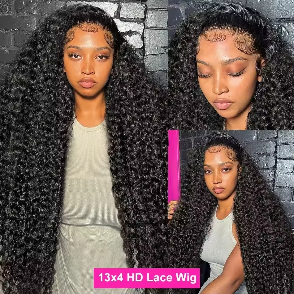40 Inch Natural Black Water Deep Wave Human Hair Wigs For Women 13x4 13x6 HD Transparent Lace Frontal Wig 250 Density Pre Plucked Glueless Lace Front Wig