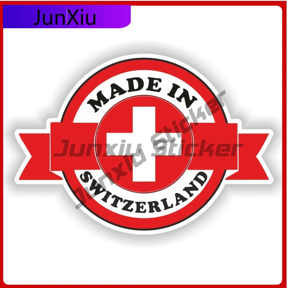 

Made In Switzerland Swiss Flag With National Emblem Vinyl Waterproof Stickers Decoratie Camping Car Decoration Decals Suv Motor