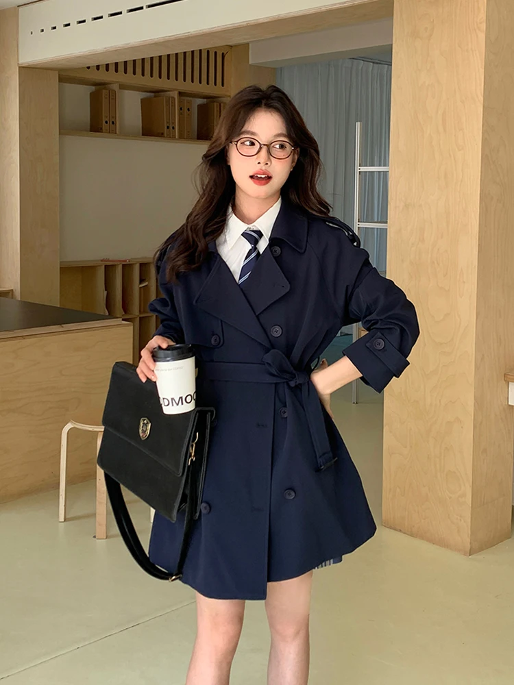 

Tokyo Conology Jk Long Waist-Cinching Coat Spring New Sle in Royal Blue College Sle Outerwear for Women Ele Faion