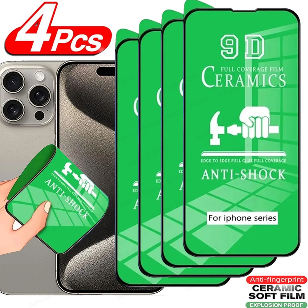 

4 шт. HD керамическая пленка для IPhone 15 14 13 12 11 Pro Max Mini XS XR 7 8 Plus, Защита экрана для IPhone 15 Pro Max, не стеклянная пленка