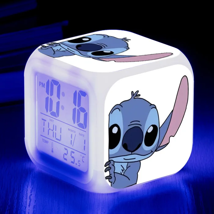 Disney Stitch Colorful Alarm Clock Disney Ascending Changing Digital Light PVC Lilo & Stitch Figures Children Toys Birthday Gift