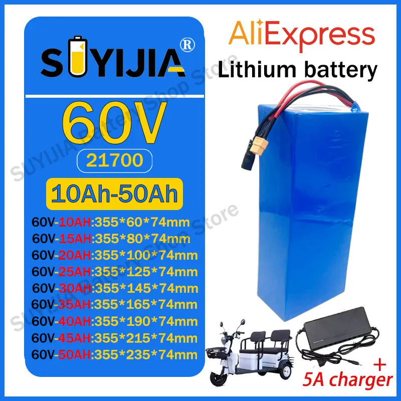 21700 60V 50Ah 45Ah 20Ah 25Ah 30Ah 35Ah 40Ah 15Ah Lithium Battery Pack 3000W High Power for Electric Motorcycle Scooter with BMS