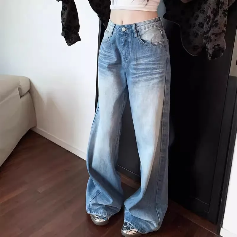 

Y2K Washed Wide Leg Jeans Women Summer Retro High Waisted Straight Leg Pants Loose Casual Hanging Feeling Floor Length