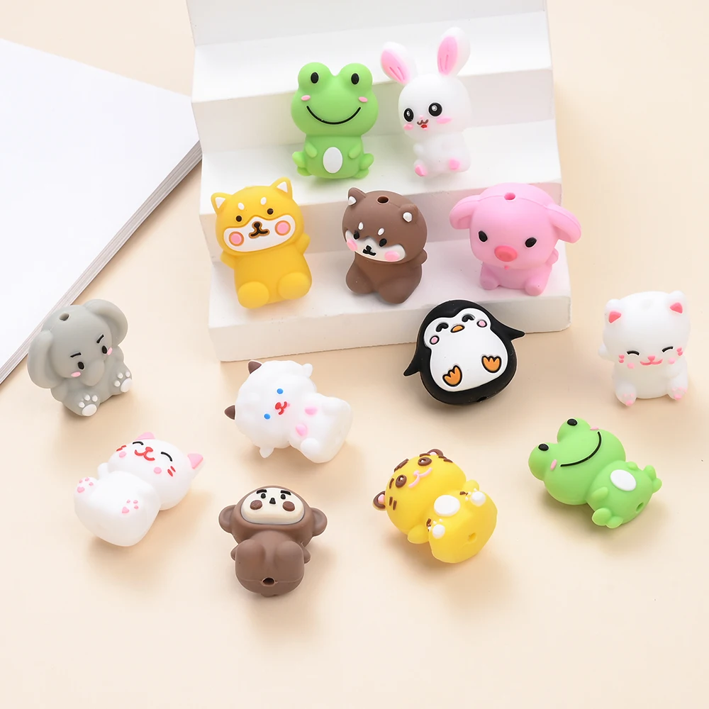 

20 шт./компл., случайные смешанные силиконовые бусины, не содержащие BPA, бусины на тему животных для DIY, ожерелье, игрушки, цепочка для прорезывания зубов, подарок для ребенка