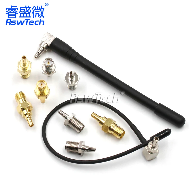 1PCS SMA to CRC9 adapter SMA-CRC9 elbow antenna gold-plated RF coaxial connector female and male Gule rod adapter