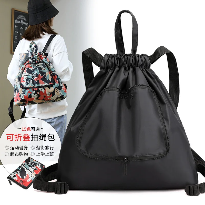 Drawstring Shoulder Bag Women Simple Drawstring Bag Waterproof Folding Storage Bag Sports Gym Bag Drawstring Bag Travel Backpack