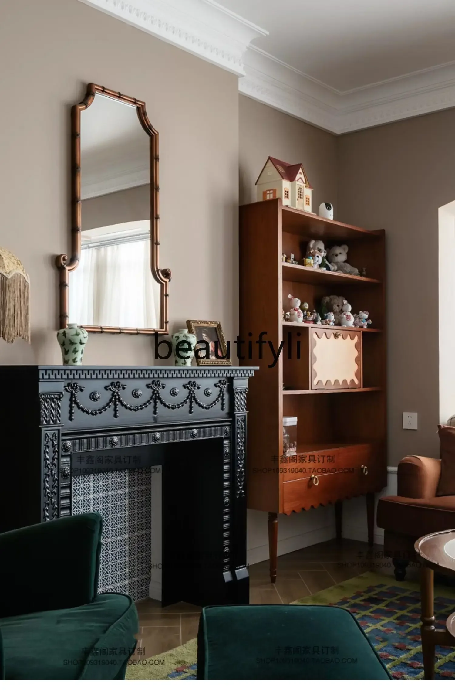 Chimenea tallada francesa, armario decorativo, partición de madera maciza, estante para porche, luz, personalidad de lujo