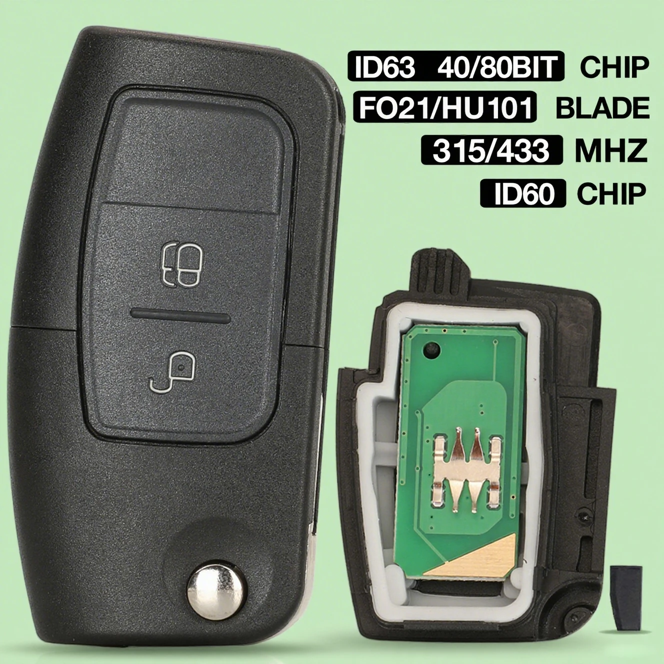 

jingyuqin Remote Car Key315/433 MHz ID63 ID60 Chip Keyless Entry For Ford Eco Sport (2013 - 2017) With HU101/FO21 Key Blade
