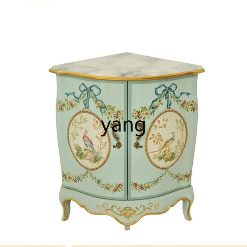 Yjq Luxury Solid Wood Hand Painted Blue Triangle Side Cabinet Romantic Living Room Lobby Entrance Cabinet