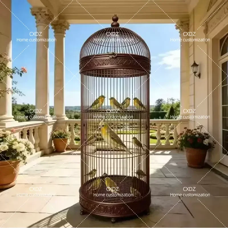 Large European Style Wrought Iron Bird Cage Oversized Parrot Starling Villa Outdoor Floor Garden Decorative Cage