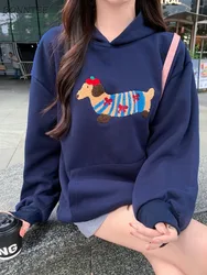 With Hat Hoodies Women Chic Cartoon All-match Loose Fit Casual Daily Korean Fashion Autumn Winter Sweet Students Harajuku Mujer