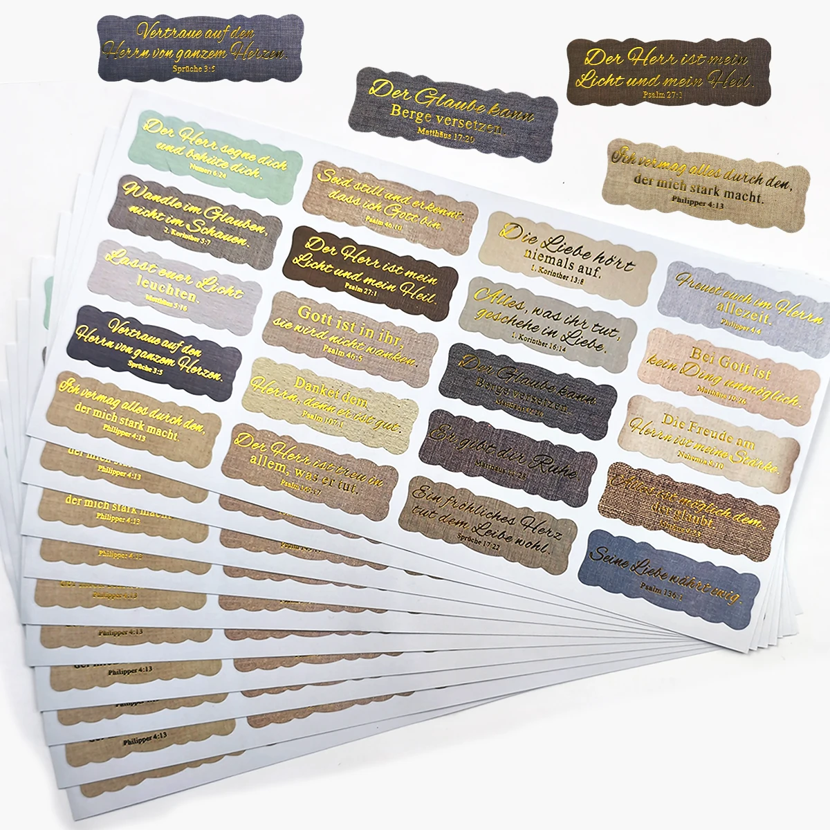 

200 Pcs Foil Golden German Bible Verse Stickers – Inspirational Scripture Labels, Self-Adhesive Matte Stickers for Scrapbooking