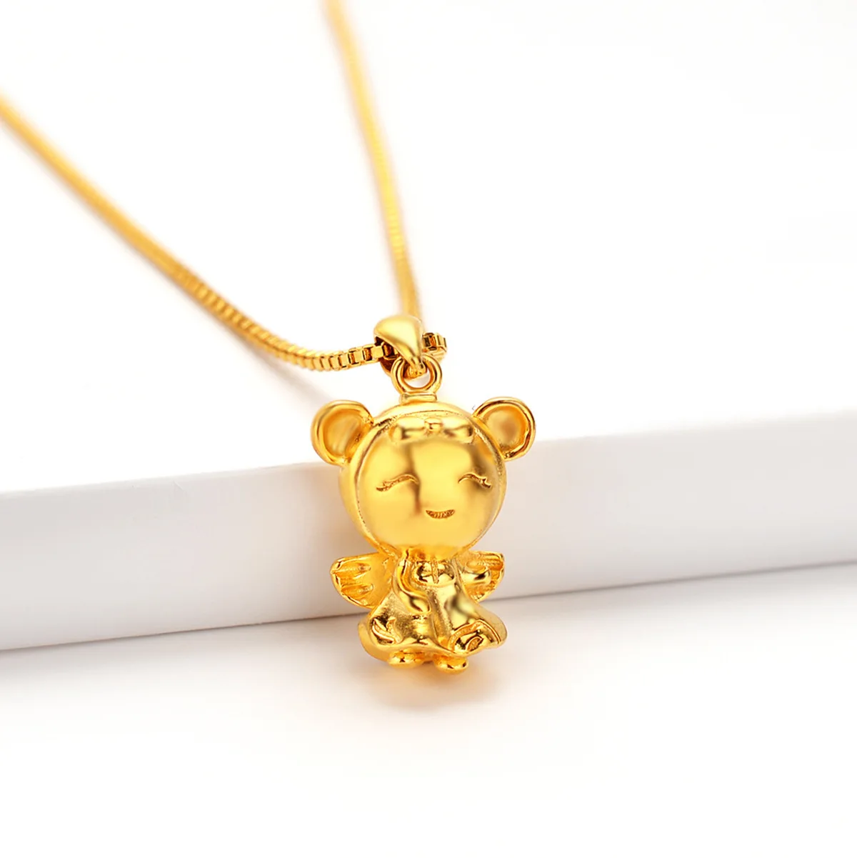 Fine AU999 gold pendant real gold angel pendant female 24k pure gold solid pendant vacuum clavicle chain jewelry