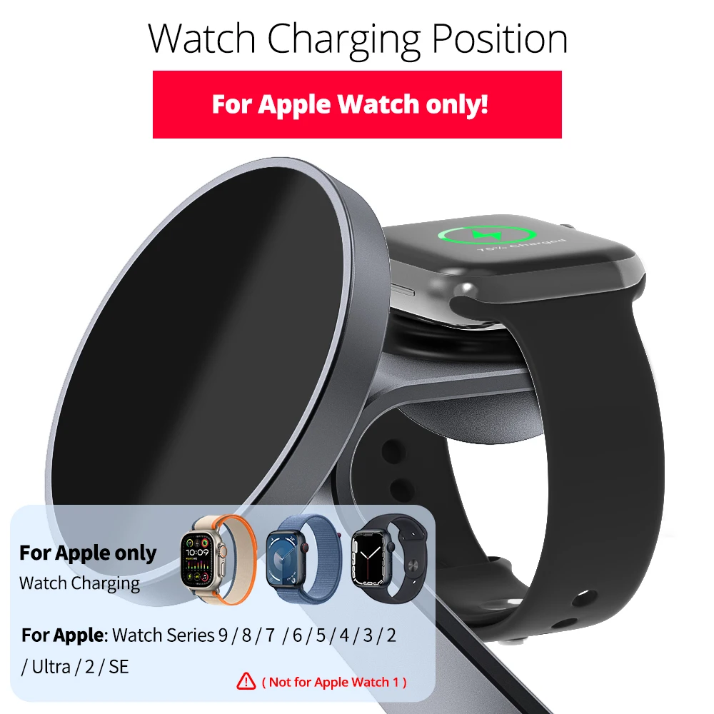 Bonola Metal 3 in 1 Magnetic Charger Stand for iPhone 15 Pro Max/14/13/Apple Watch Magnetic Wireless Charger Station for AirPods