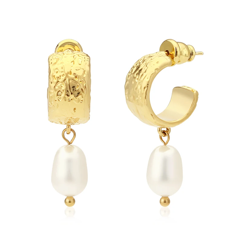VAROLE C-Shape Hoop Earrings Natural Pearl Gold Color Geometric Women Daily Party Pendiente Boucle D'oreille Fashion Jewelry