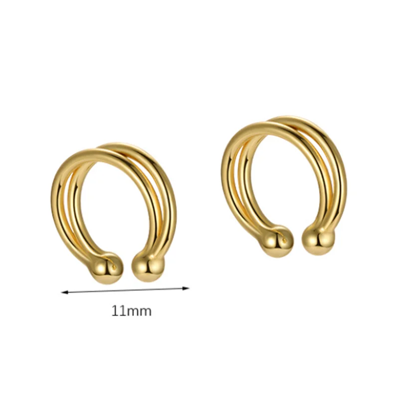 WANTME 925 Sterling Silver Simple Double Beads No Piercing Ear Clips Earring for Women Fashion Chic Ear Cuff Jewelry Accessories