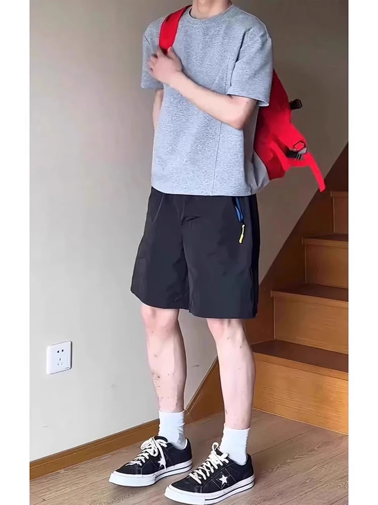 

Qui Dry Sports orts Мужские летние тонкие уличные велосипедные футболки с пятью точками в американском стиле, защитные пляжные брюки с четырьмя деталями