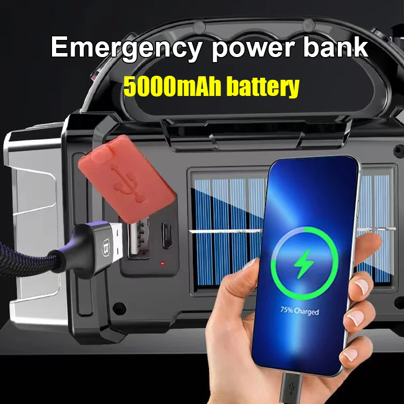 Przenośna latarka zewnętrzna 8LED Ładowana energią słoneczną latarka LED Lampa ładowana przez USB Szperacz COB Latarka odblaskowa Latarnia kempingowa