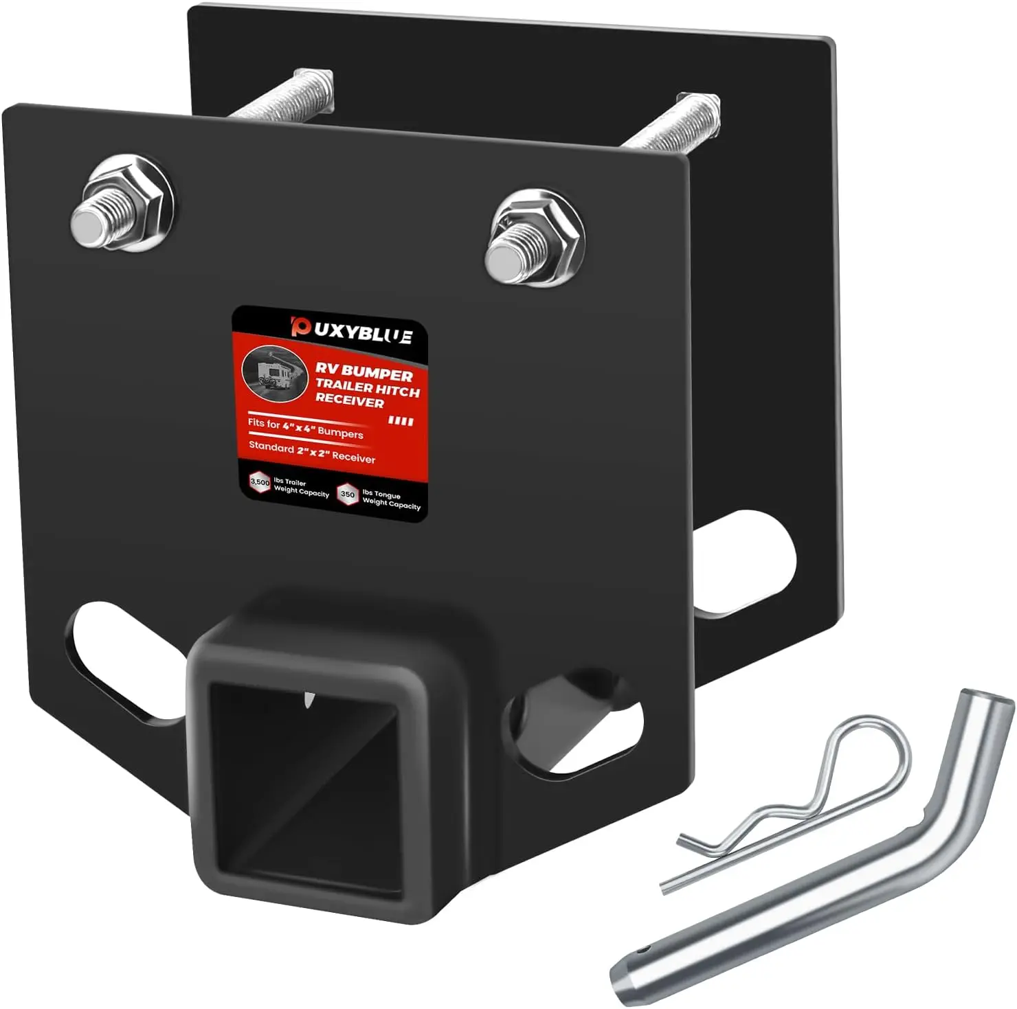 

RV Bumper Trailer Hitch Adapter 2' Receiver, 3500 LBS, Fits 4' x 4' Rear Bumper, Compatible with Accessories, 2-Year Warranty