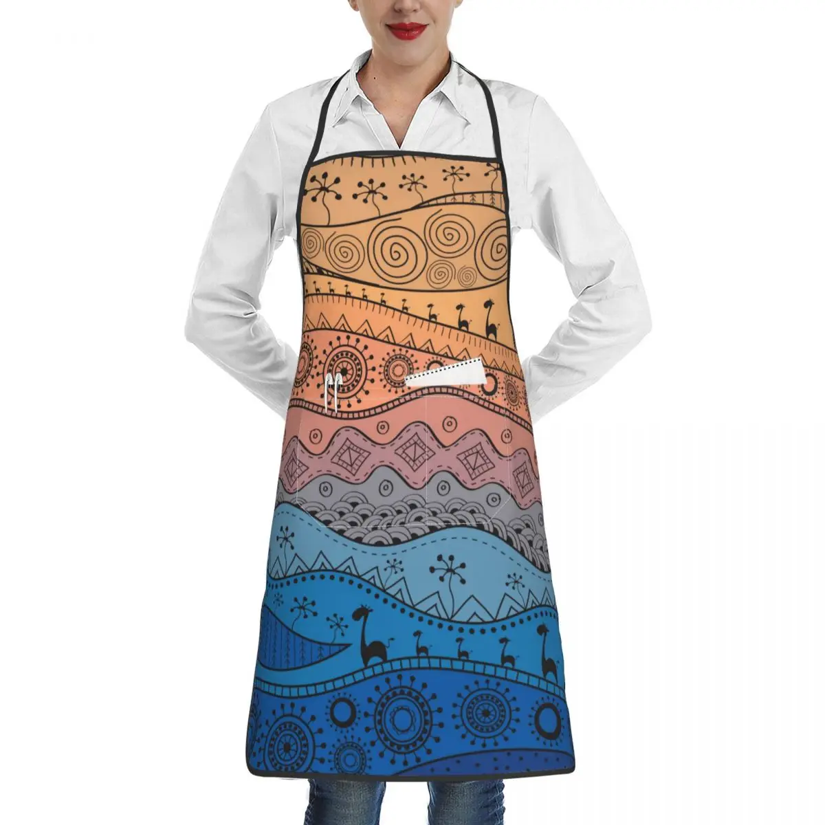 Kitchen Apron African Ethno Tribal Pattern Chef Work Apron Restaurant Bar Shop Cafes Beauty Nails Studios Uniform