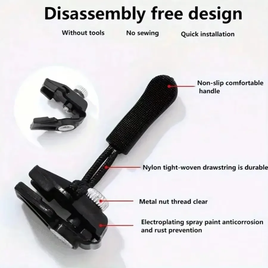 3-60Pcs Universal Zipper Repair Kit 3 Different Size Quick Instant Detachable Zipper Head Replacement Zipper Slider Pull