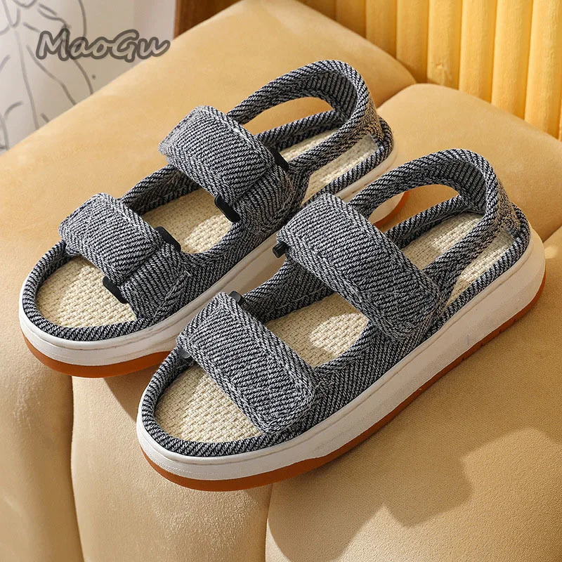 Summer Home Slippers Thick-soled Sandals Double Straps Wide Sandals Do Not Slip Comfortable Walking Sandals for Men and Women
