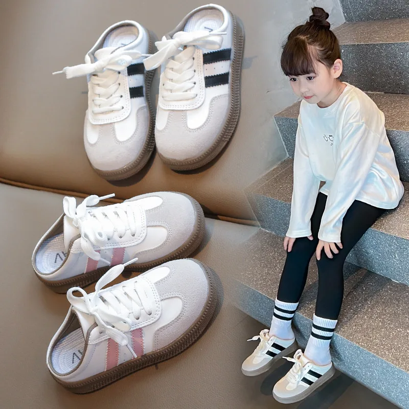 2026 Kids Girls Shoes Sports Round Toe Flat Girls Footwear Casual Sneakers Platform Summer Slip on Creeper Baotou Slippers