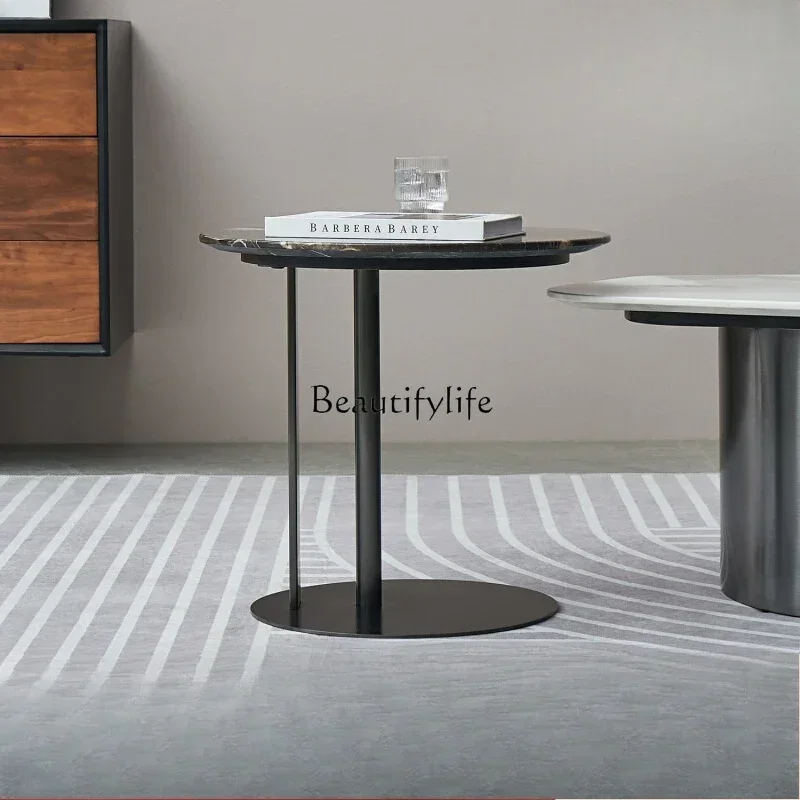 46Italian minimalist sofa edge table removable stainless steel marble corner table