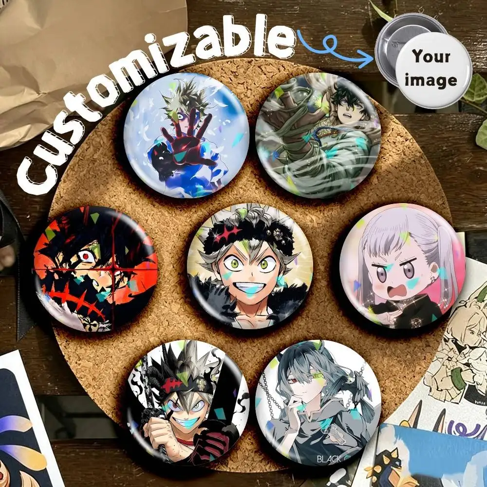 BC-Asta Anime B-Black Clover Round Brooch Pins, Personalized Badges With Broken Glass Design Fashion Accessory