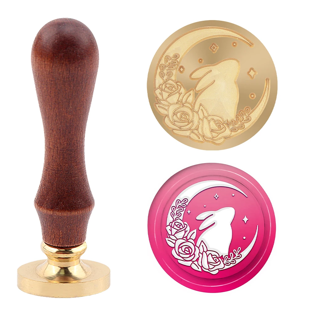 Clover Lakzegel Stempel, Bunny on the Moon Stempel, Ster Messing Hoofdzegel Stempel met Handvat, Ideaal voor het versieren van huwelijksfeest