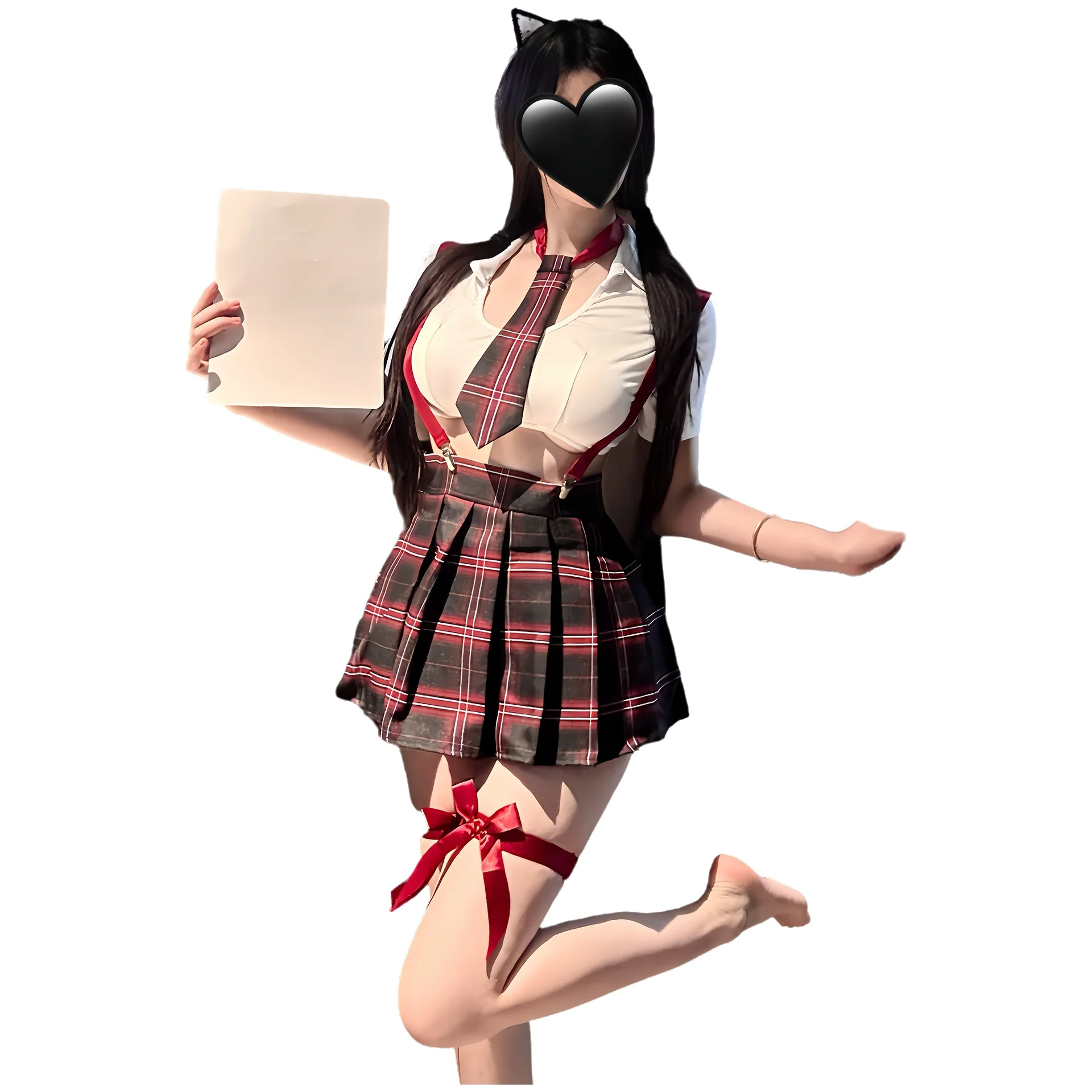 

Manyu Sexy Student Uniform Short Plaid Skirt Sexy Strap Student Short Sleeved Sexy Sets For Woman Nightclub Wear Playful P05R