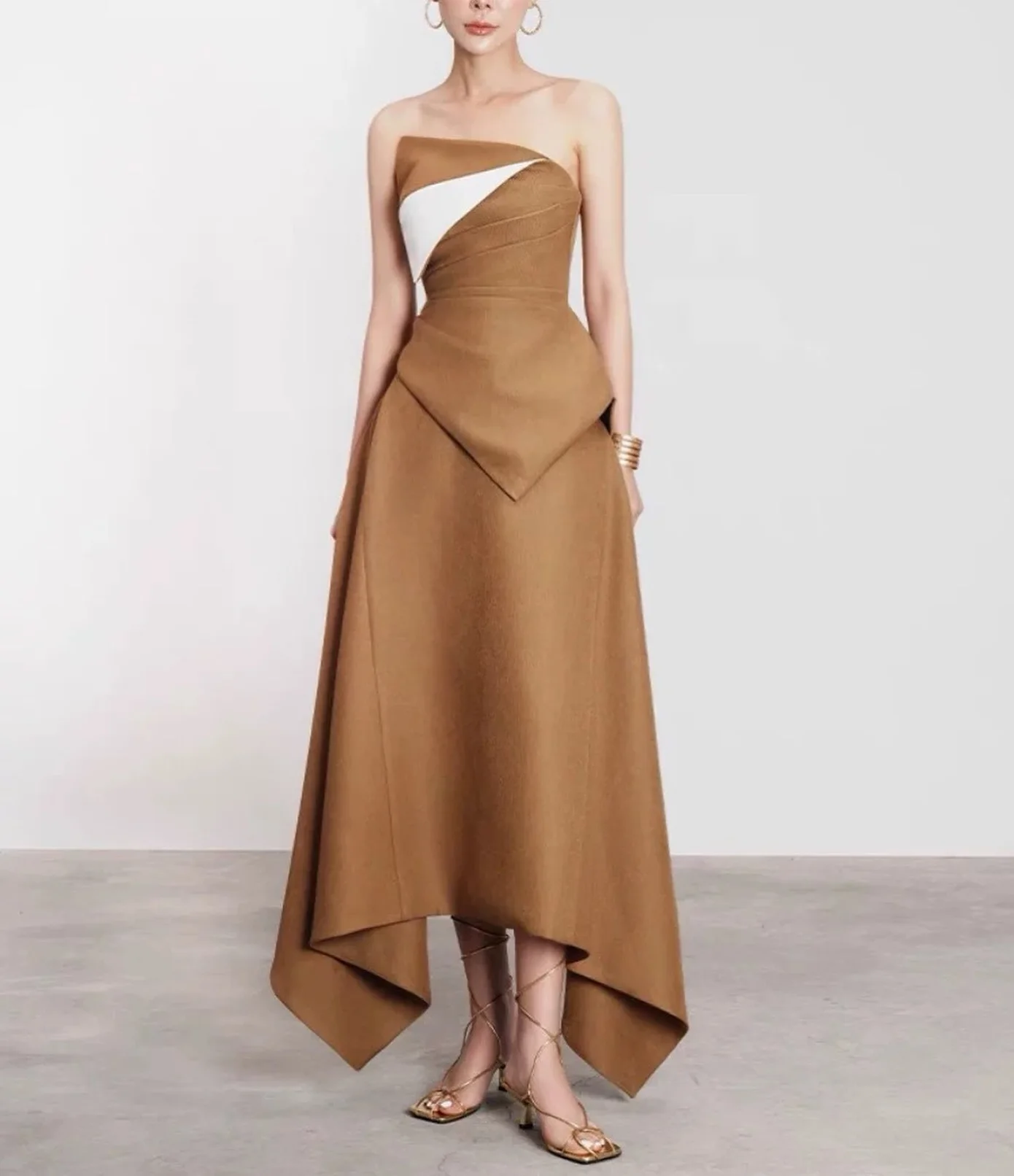 

Customized Sexy Jersey A-Line Evening Dress Temperament Sleeveless Strapless Floor Length فستان سهرة نسائي