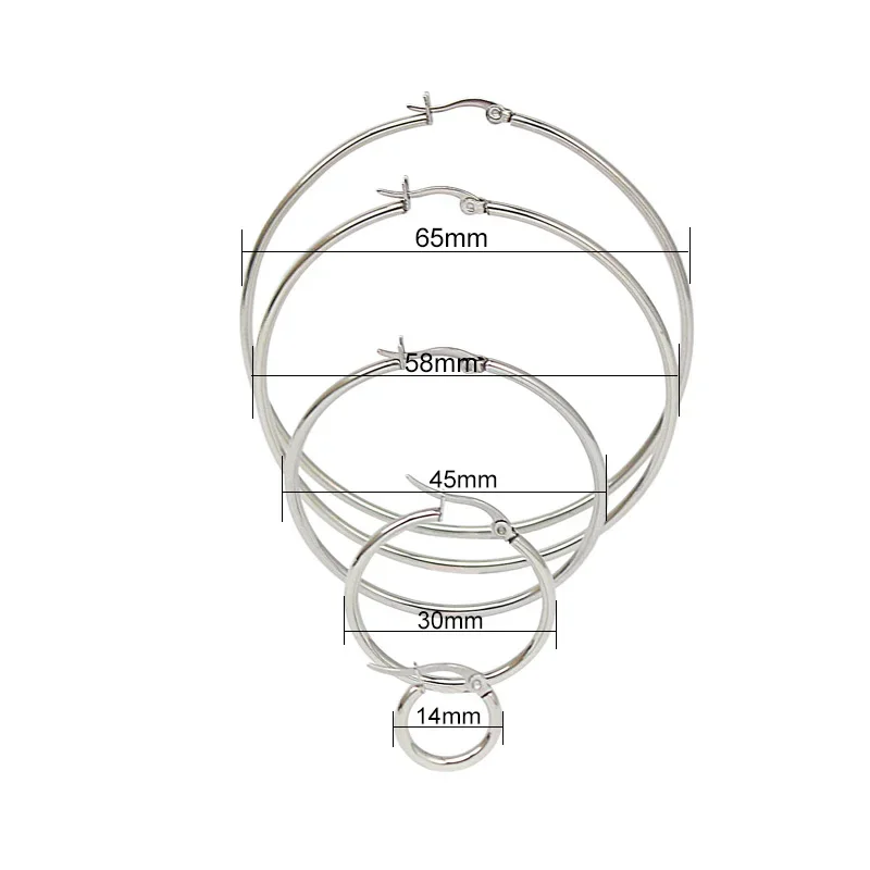 2024 Hot Selling Trendy Surgical Steel big round hoop earrings 5PC Sets lots in 5 different size  for women jewelry