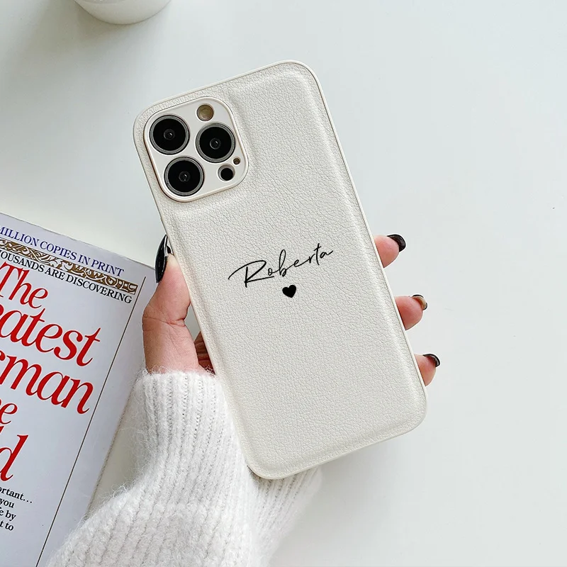Customized Name Heart Leather PU Case For iPhone 13 12 11 Pro Max X XS XR 7 8 Plus Personalised Luxury Cover for iPhone 13