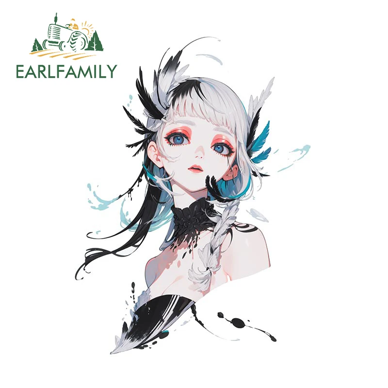 EARLFAMILY Watercolor Girl Princess Car Sticker Original Cartoon Peeker Vinyl Decals Ink Painting Graffiti Window Stickers