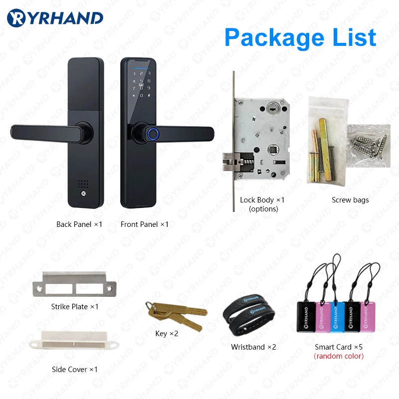 Imagem -06 - Yrhand k7 Biométrico Smart Door Lock Biométrico Digital Tuya App Desbloqueio Remoto Wi-fi Preto