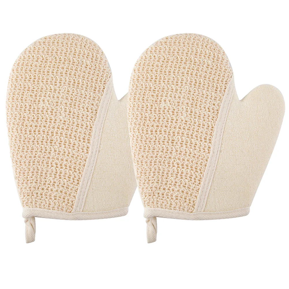 

2 Pcs Beige Bath Scrubber Glove Body Exfoliating Mitt Back Rubbing Lightweight Premium Material Removes Dead Skin Smooth Healthy