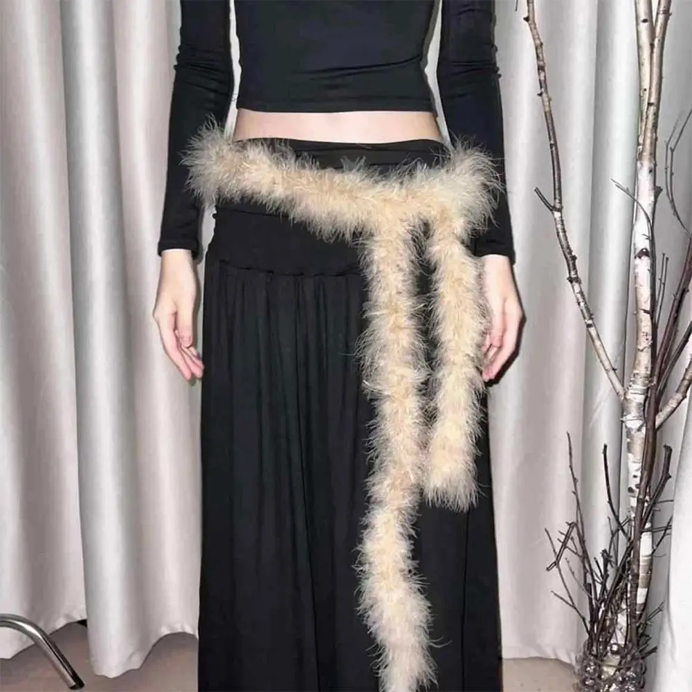 Jeans Pants Decor Super Soft Punk Fur Belt Fluffy Y2K Plush Waist Chain Warm Waistband Street Dance Accessory