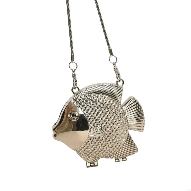 

Women's Metal Evening Bag Fish Clutch Purses Handbag with Chain Straps 20CA