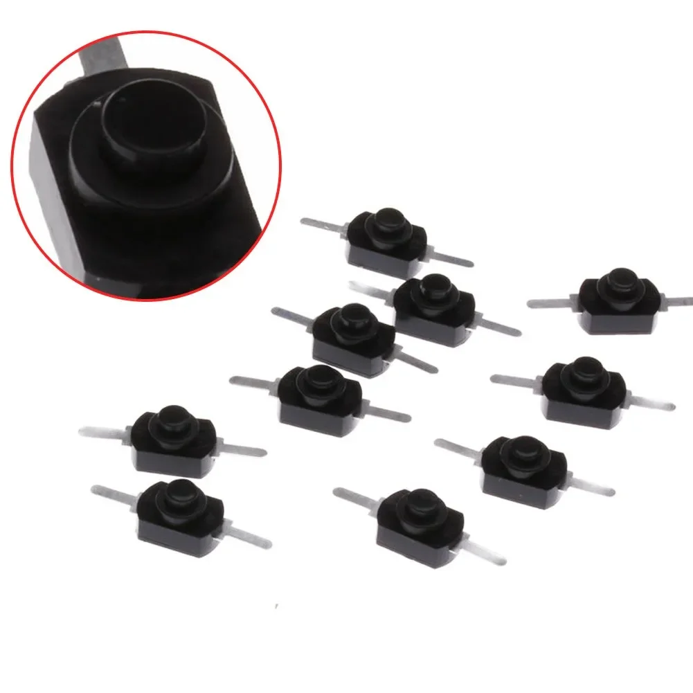 10x 1A 30V DC 250V hitam Latching On Off saklar warna hitam + bahan perak plastik dan logam Mini Torch tombol tekan