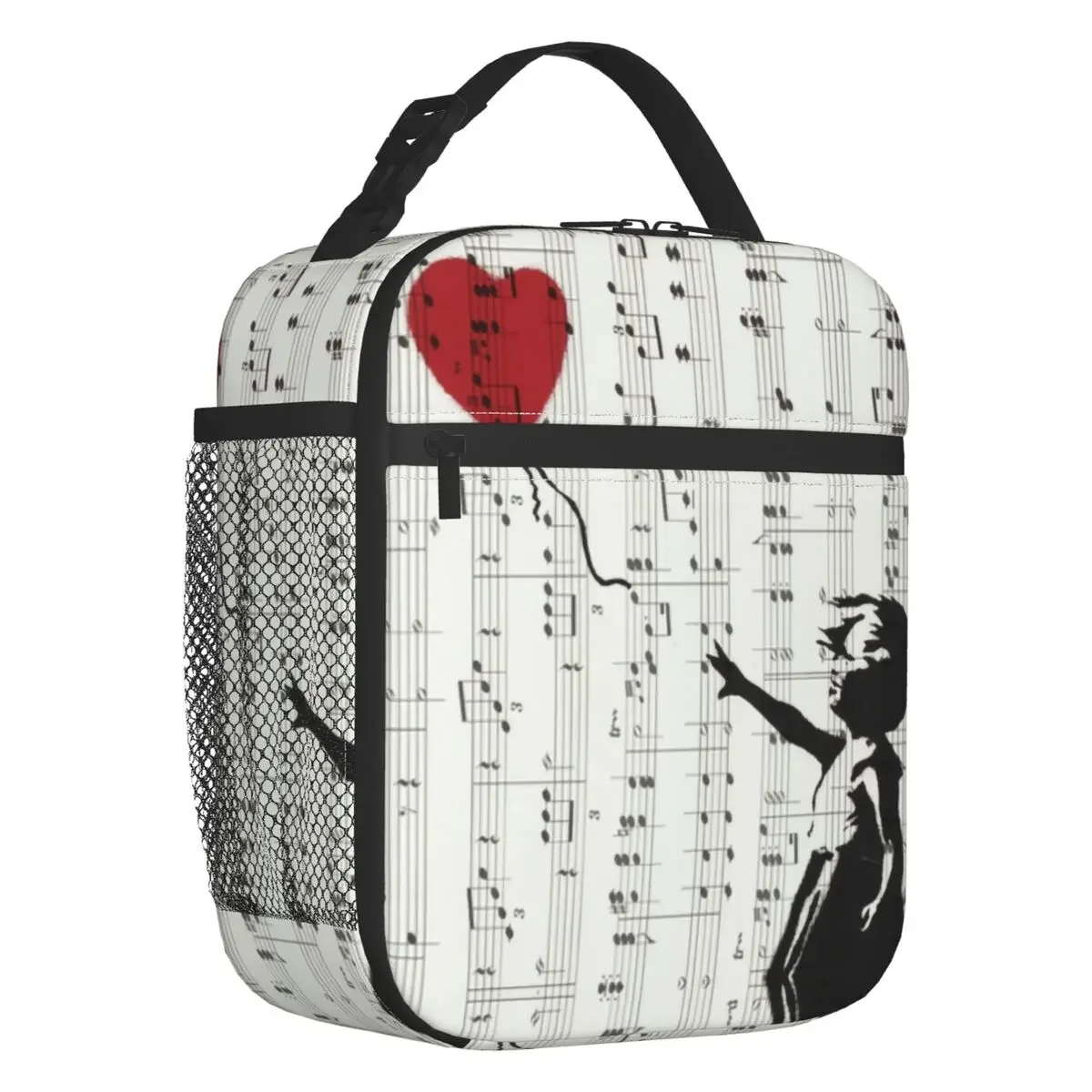 Custom Girl Heart Balloon Lunch Bag Women Cooler Thermal Banksy Art Graffiti Insulated Lunch Boxes for Kids School