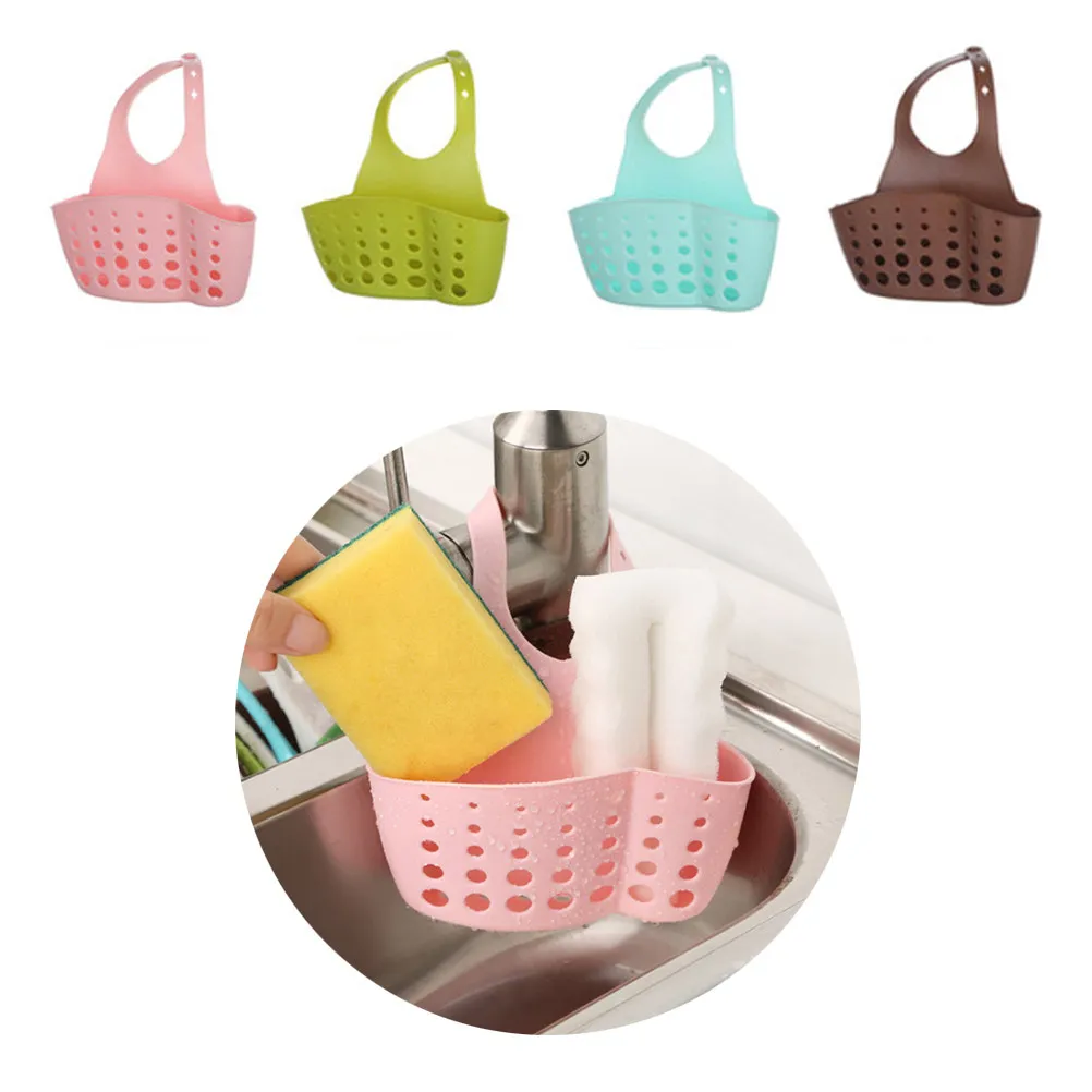 Adjustable Snap Button Kitchen Organizer Shelf Sponge Soap Basket Holder Sink Hanging Storage Holder Sky-Blue Kitchen Organizer view 2