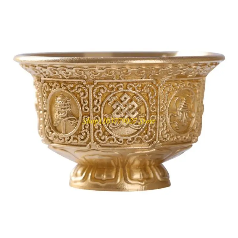 C4DF Copper Bowl with Eight Auspicious Tibetan Symbols for Gifting Holy Water Cup