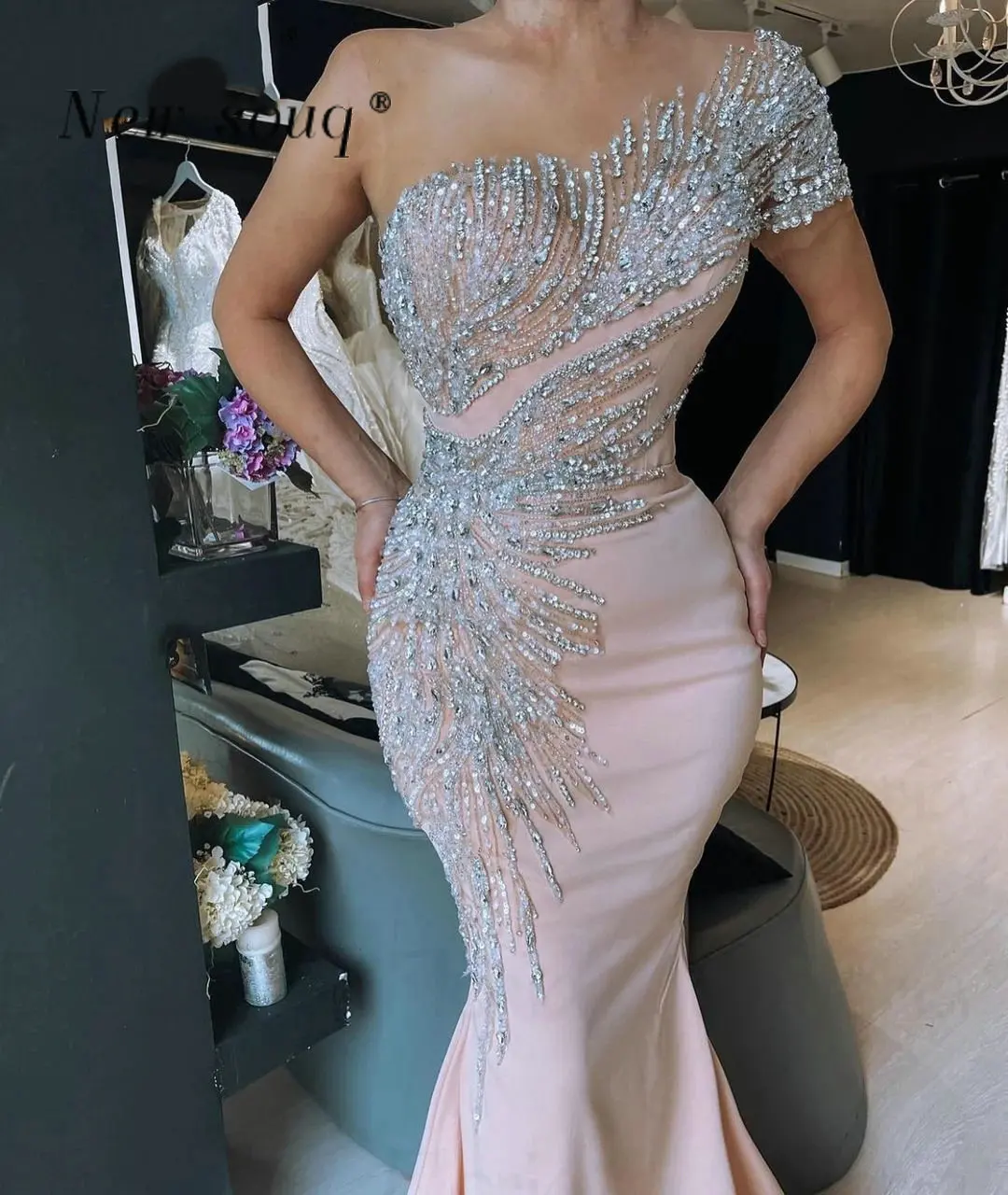 Pale Pink Long Mermaid Evening Dresses with Detachable Train Customized Elegant Formal Overskirts Party Gowns for Women