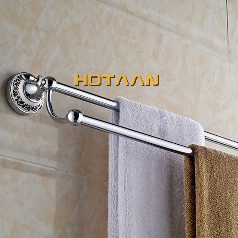 Verchroomd Wall Mounted Rvs Dubbele Handdoek Bars Badkamer Handdoek Hanger Badkamer Accessoires Handdoekenrek HYT-11898-C