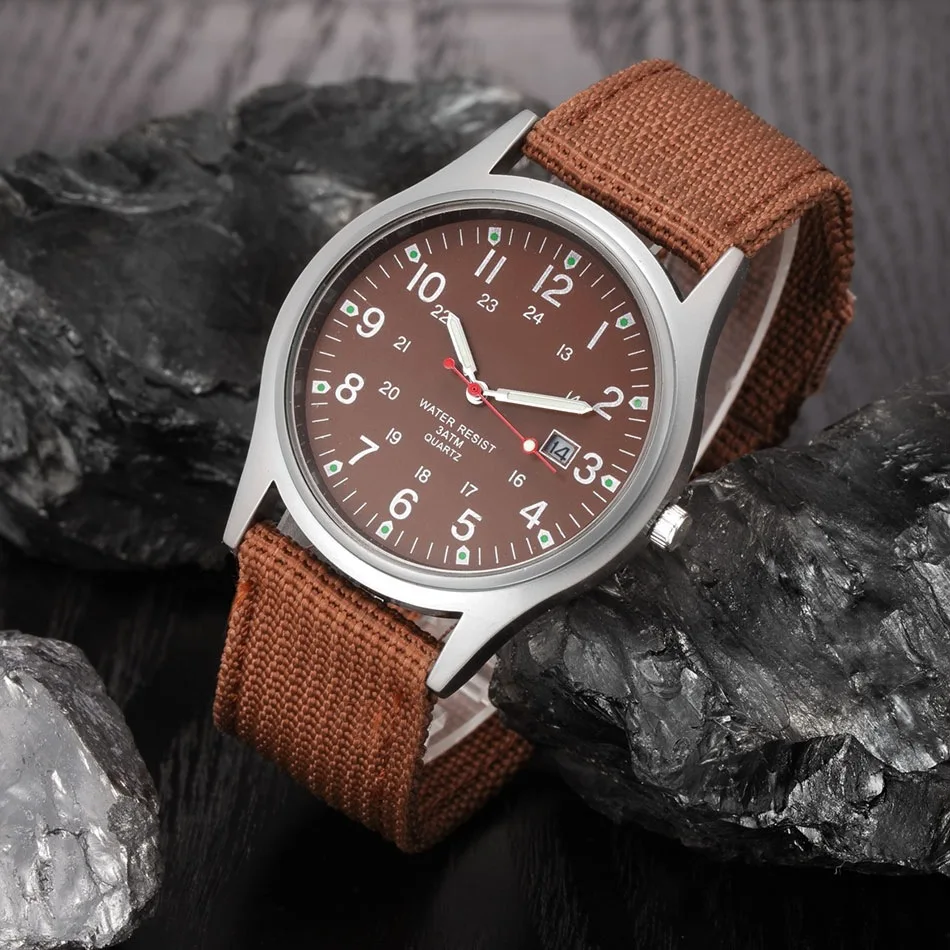 Men Quartz Wristwatch Brown Leather Strap Luminous Marker Date Function 30M Waterproof Casual Business Sport Gift Clock