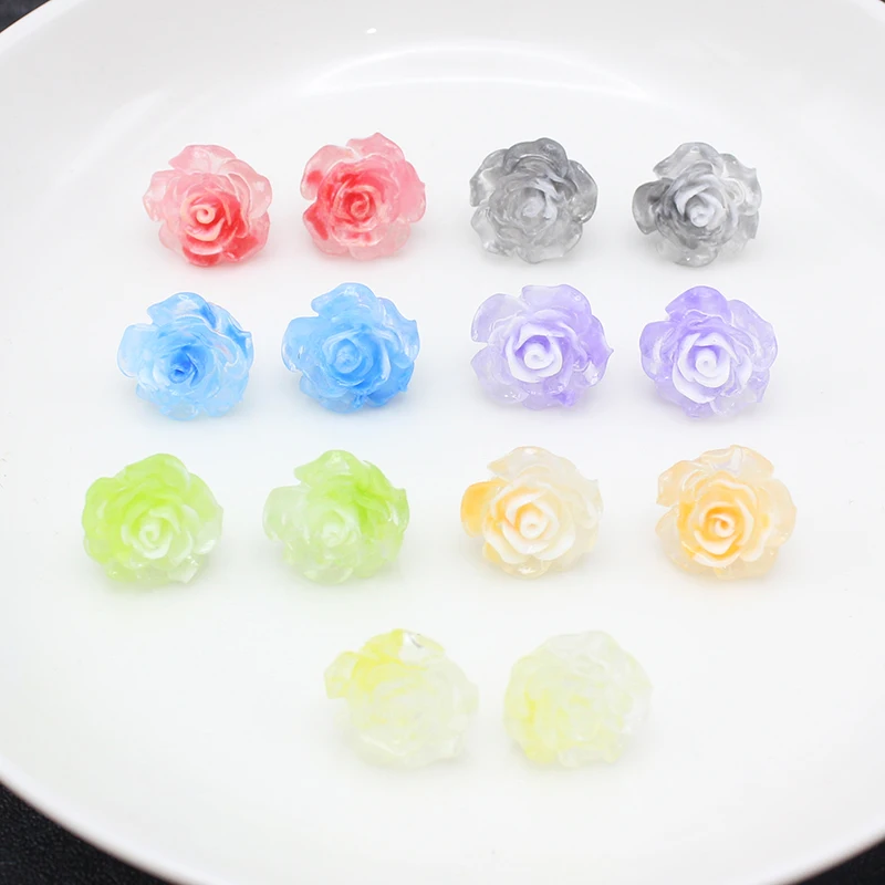 Candy Colors Luminous Resin Rose Flower Stud Earring for Women Ice Permeating Halo Staining Simple Wedding Jewelry Girl Gift