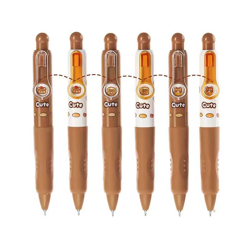 Bolígrafo de Gel de bolsillo Kawaii para niños, bolígrafo Neutral con bonito dibujo de oso de café, bolígrafo de moda, regalos de papelería para estudiantes, 2 uds.