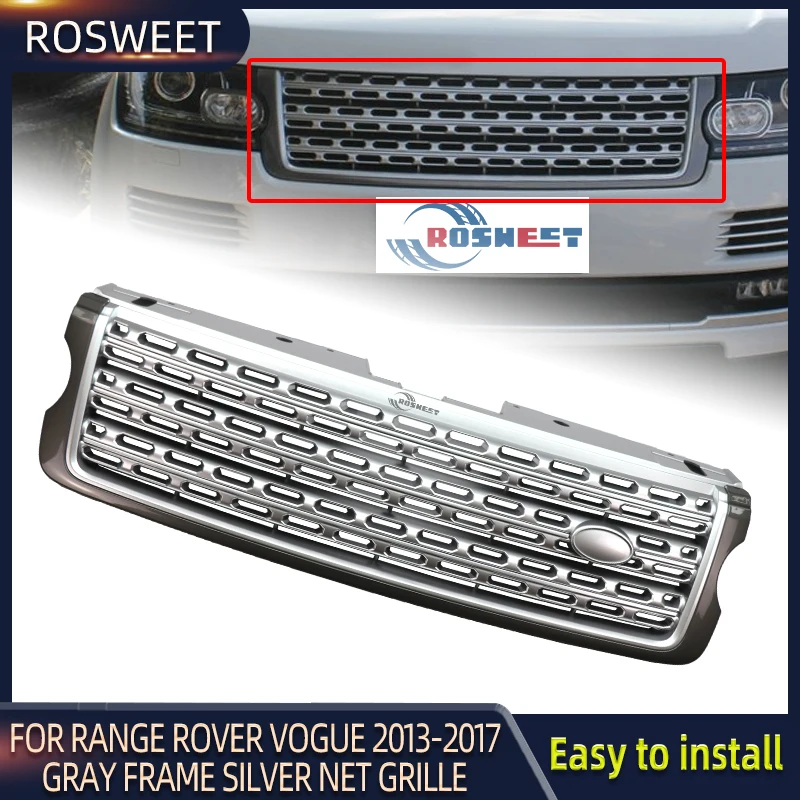 

Gray Frame Silver Net Grille For Land Rover Range Rover Vogue 2013-2017 Car Front Bumper Racing Grills Auto Accessories